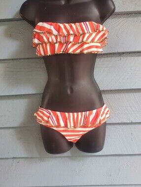 OndadeMar Orange and White Striped Ruffle Bikini